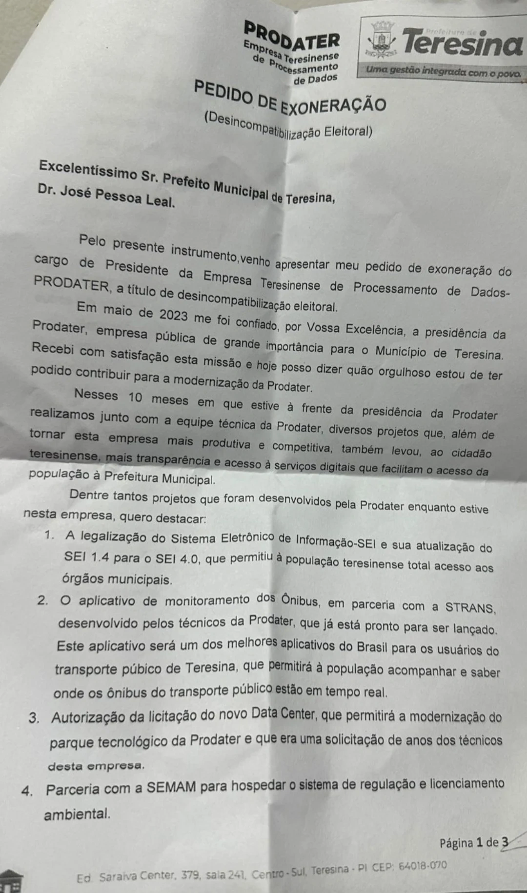 Carta de Caio Bucar para Dr. Pessoa