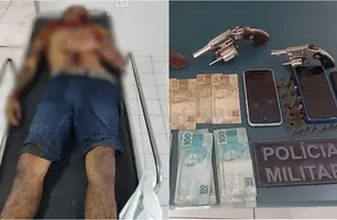 Homem baleado e dinheiro roubado na residência, junto a armas de fogo (Foto: Reprodução)