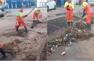 Trabalho de funcionários na limpeza de vias de Timon (Foto: Reprodução)