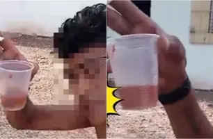 Vídeo de homem bebendo sangue de gato em Demerval Lobão viraliza nas redes sociais (Foto: Reprodução)