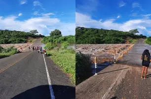 Homem some ao tentar atravessar via interditada por rio que transbordou no Piauí (Foto: Reprodução)