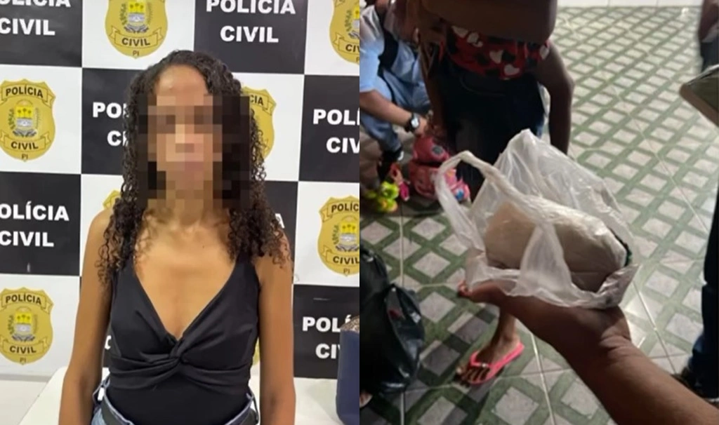 Mulher com bebê de colo e criança de seis anos é presa com cocaína em Teresina