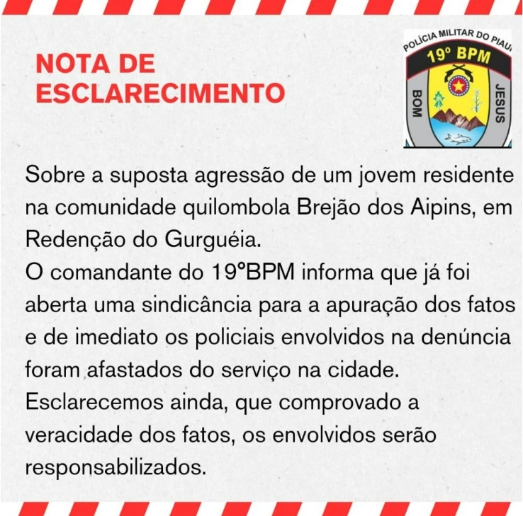 Nota emitida pelo 19º BPM