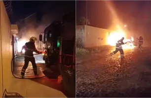 Carro pega fogo em Parnaíba (Foto: Reprodução)