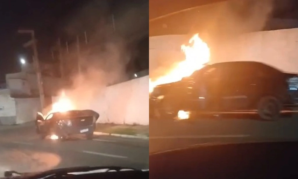 Carro pegou fogo na avenida Marechal Castelo Branco