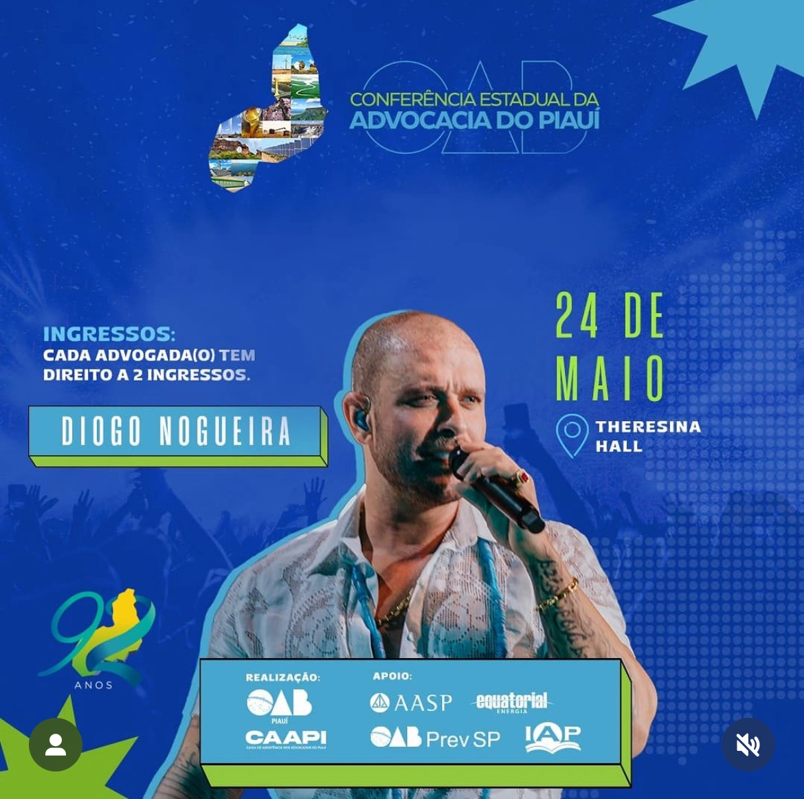 Diogo Nogueira realizará grande show durante evento de Advogados em Teresina