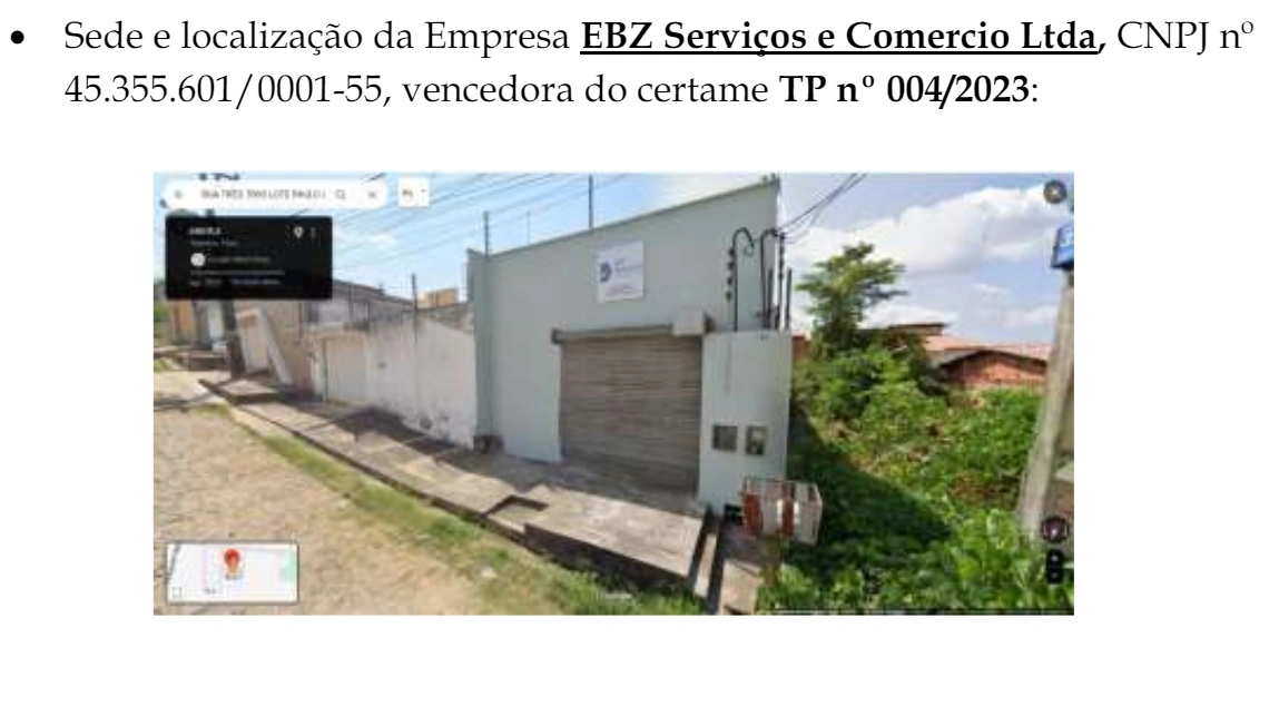 Empresa EBZ Serviços e Comercio Ltda tem sede em Teresina, distante 400Km do municipio de Antônio Almeida