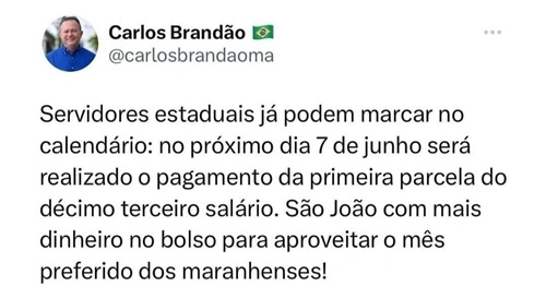 Governador fez o anúncio em suas redes sociais