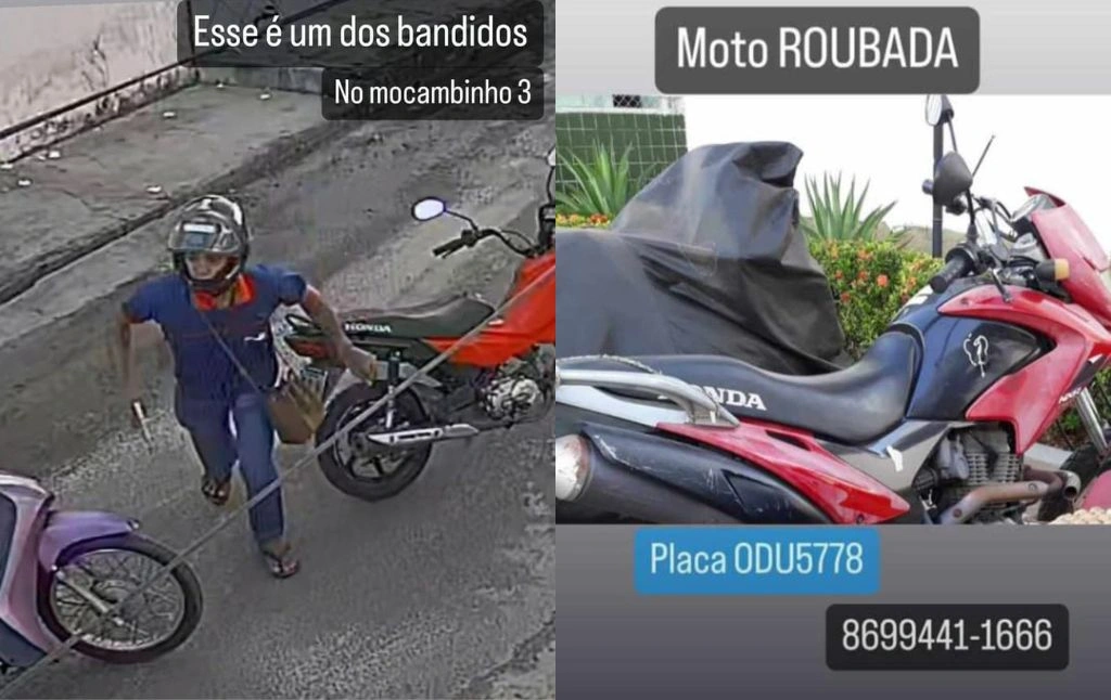 Imagem de criminoso e informações da moto roubada