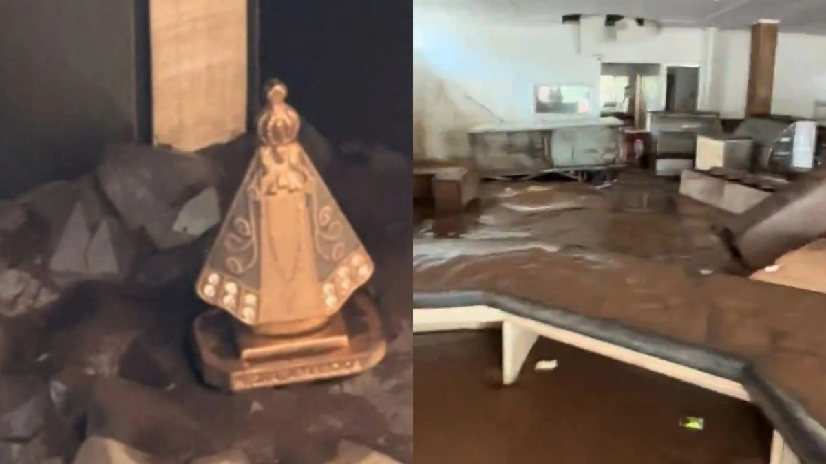 Imagem de Santa é encontrada intacta em padaria atingida por enchente no RS