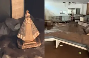 Imagem de Santa é encontrada intacta em padaria atingida por enchente no RS (Foto: Reprodução)
