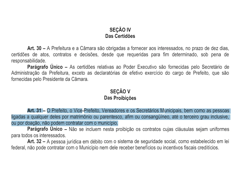 Lei Orgânica do Município de Floriano veda contração de parentes do prefeito, vice-prefeito, vereadores e secretários municipais
