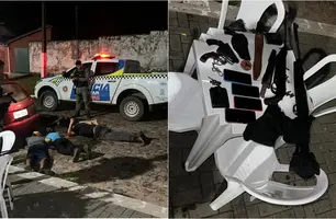 Quadrilha presa e material apreendido (Foto: Reprodução)