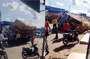 Caminhão carregado com frutas tomba em Timon (Foto: Reprodução)