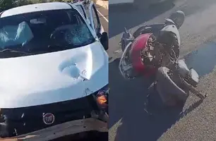 Casal fica gravemente ferido após colisão entre carro e motocicleta em Teresina (Foto: Reprodução)