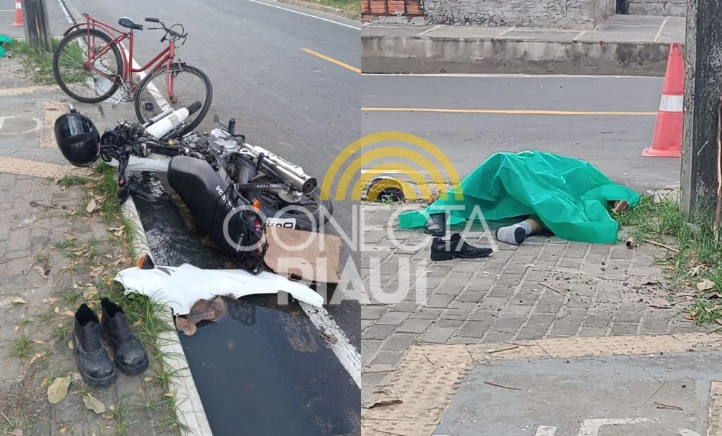 Colisão entre bicicleta e moto deixa um morto e outro gravemente ferido em Teresina