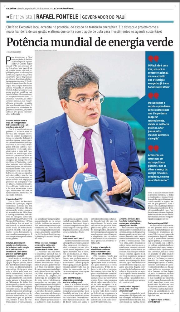 Em publicação nacional, Piauí é reconhecido como potência mundial da energia verde