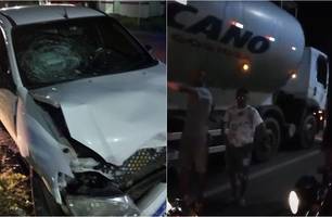 Motorista colide na traseira de caminhão na BR-343 (Foto: Reprodução)