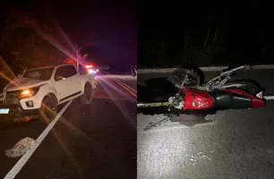 Mulher morre após carro invadir faixa contrária e bater em sua moto na BR-343 (Foto: Divulgação/PRF)