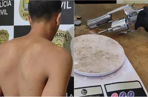 Suspeito foi preso com arma de fogo, balança de precisão, dinheiro trocado e drogas (Foto: Reprodução)