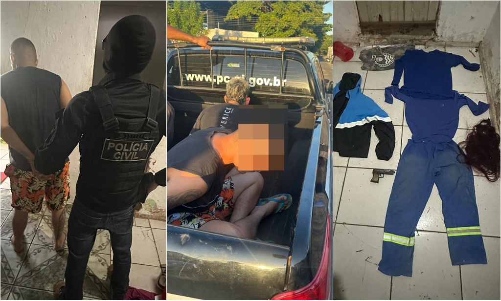 Suspeitos presos e material apreendido pela polícia