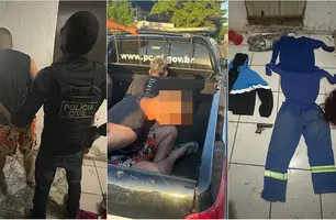 Suspeitos presos e material apreendido pela polícia (Foto: Reprodução)