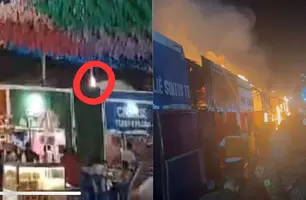 Vídeo mostra o exato momento do incêndio em barracas de Campo Maior (Foto: Montagem)