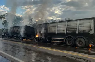 Caminhão com carga de trigo incendeia na BR-343 em Capitão de Campos (Foto: Reprodução)