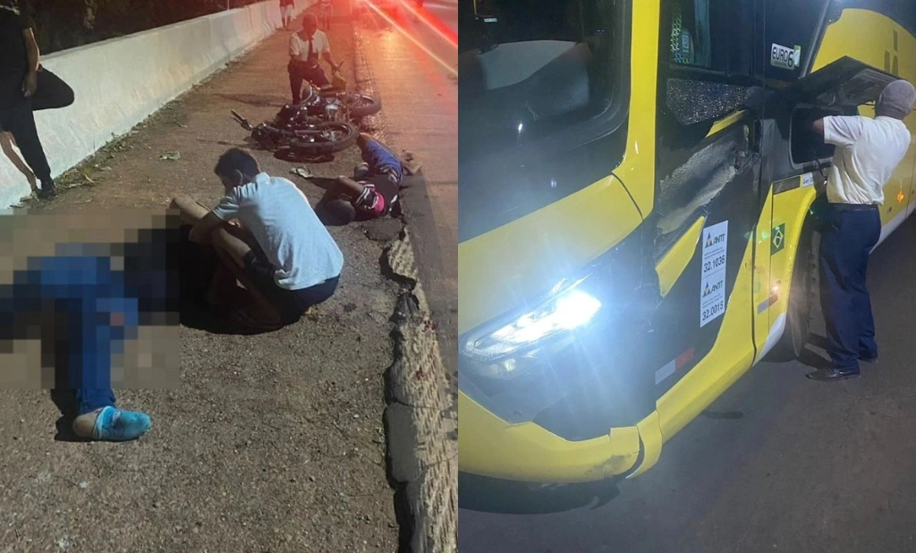 Colisão entre motocicleta e ônibus deixa dois feridos na BR-135 em Corrente