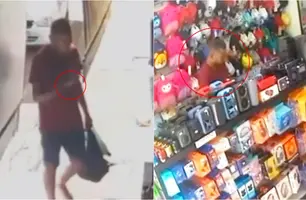 Ladrão se benze antes de roubar loja (Foto: Reprodução)