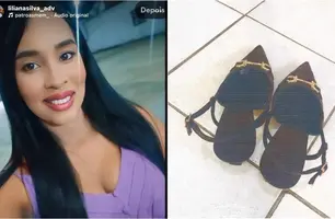 Liliana Silva Rodrigues de Souza e sapato onde ela carregava drogas (Foto: Reprodução)