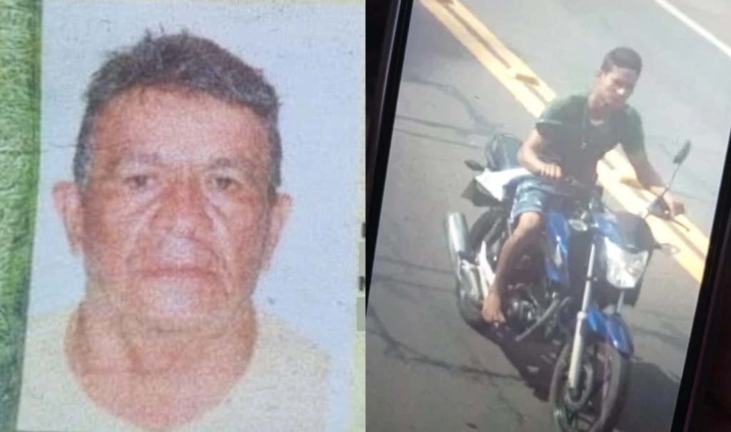 Na imagem o mototaxista Raimundo e o criminoso que fugiu usando o veículo da vítima