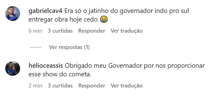 Rafael Fonteles faz publicação sobre meteoro e internautas interagem sobre governo