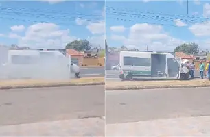 Van que transporta pacientes de Monsenhor Gil sofre princípio incêndio na BR-316 (Foto: Reprodução)