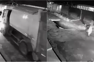 Câmeras de segurança flagraram o momento em que asfalto cedeu (Foto: Reprodução)