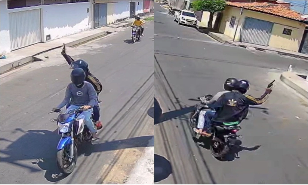 Dupla foi flagrada por câmeras de segurança atirando para o alto