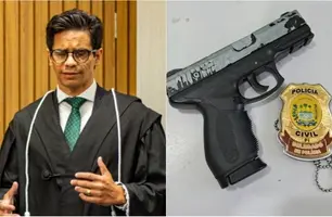 Juiz Caio Emanuel e simulacro de arma de fogo capturado pela polícia (Foto: Reprodução)