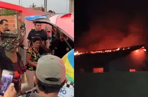 População incendeia casa de mulher acusada de envenenar irmãos em Parnaíba (Foto: Reprodução)