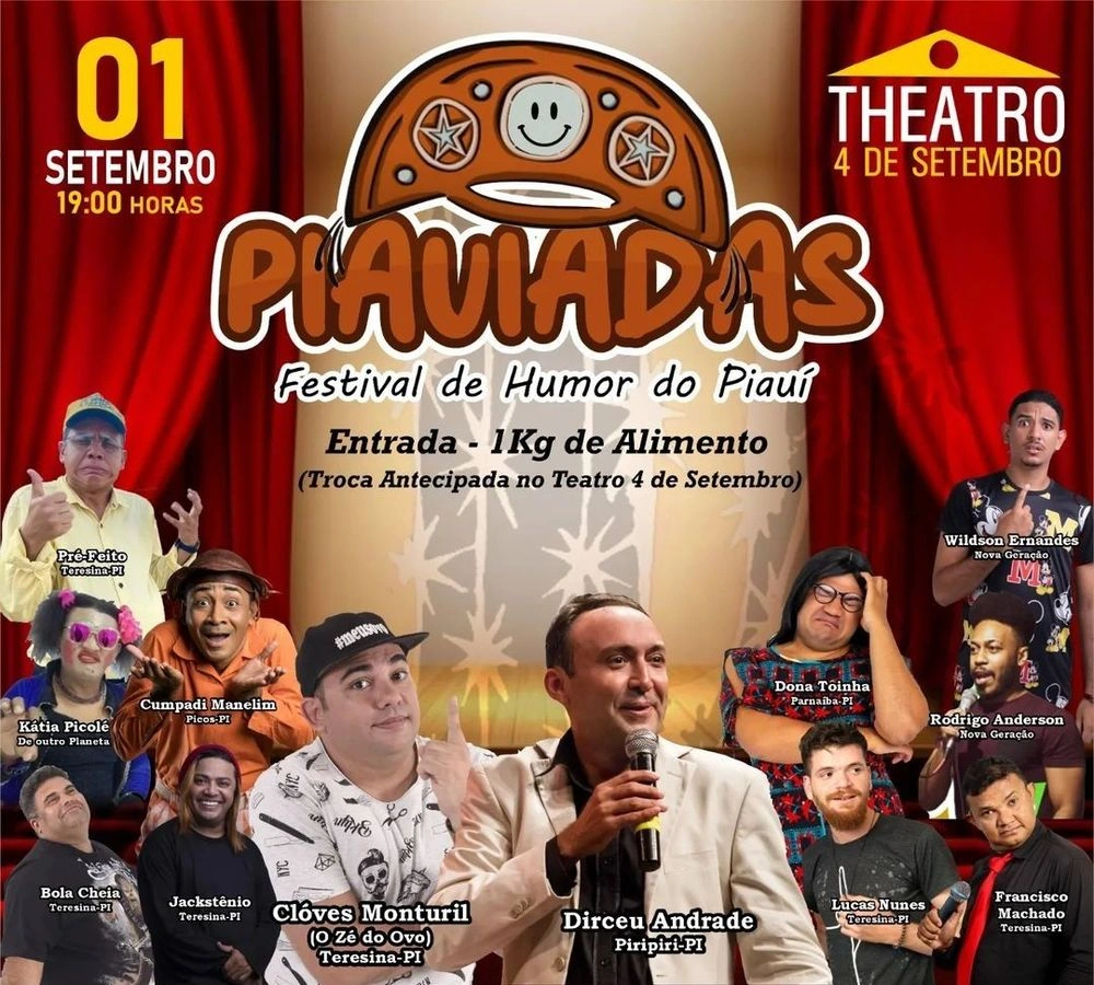 Theatro 4 de Setembro recebe o festival de humor “Piauiadas” no domingo (01/09)