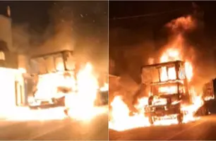 Caminhão é destruído em incêndio próximo a posto de combustíveis em Altos (Foto: Reprodução)