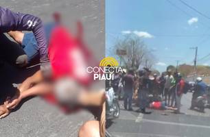 Ciclista é atingido por moto em frente à supermercado na zona Leste de Teresina (Foto: Reprodução)