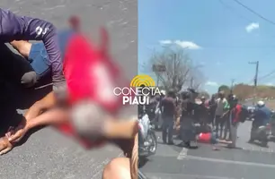 Ciclista é atingido por moto em frente à supermercado na zona Leste de Teresina (Foto: Reprodução)