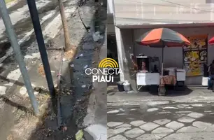 Esgoto a céu aberto prejudica comércio de lojistas no Centro de Teresina (Foto: Reprodução)