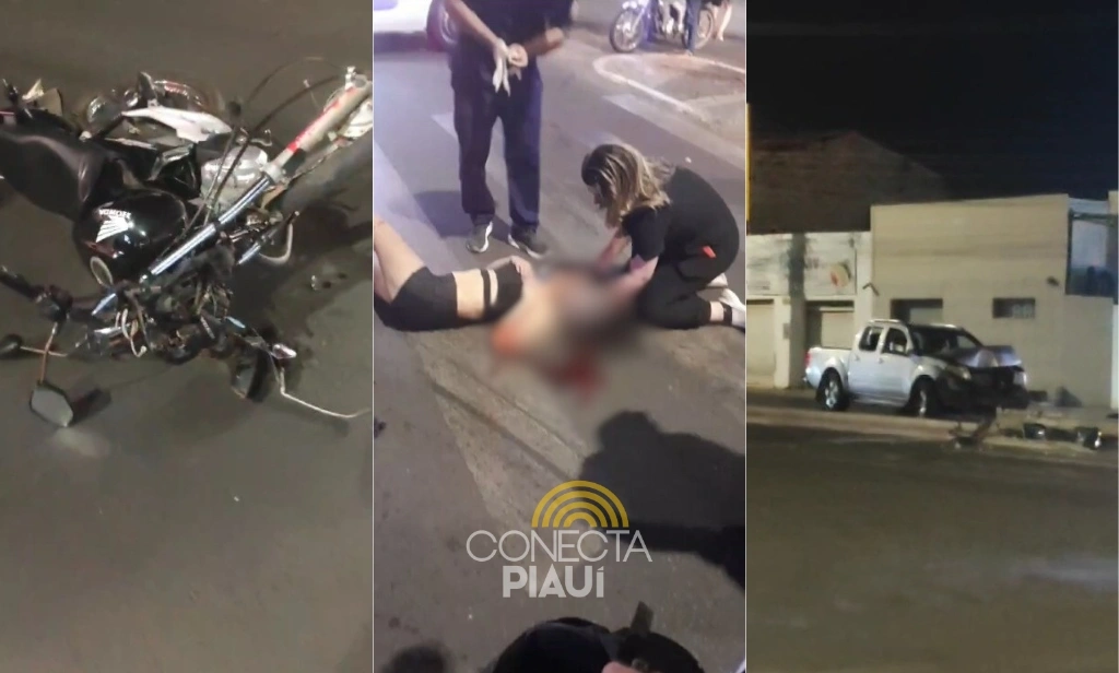 Motorista invade sinal e atinge motociclista por app com passageira em Teresina