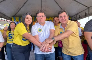 Padre Marcos: Valdinar e Wiliane Kelly realizam caminhada ao lado do governador (Foto: Conecta Piauí)