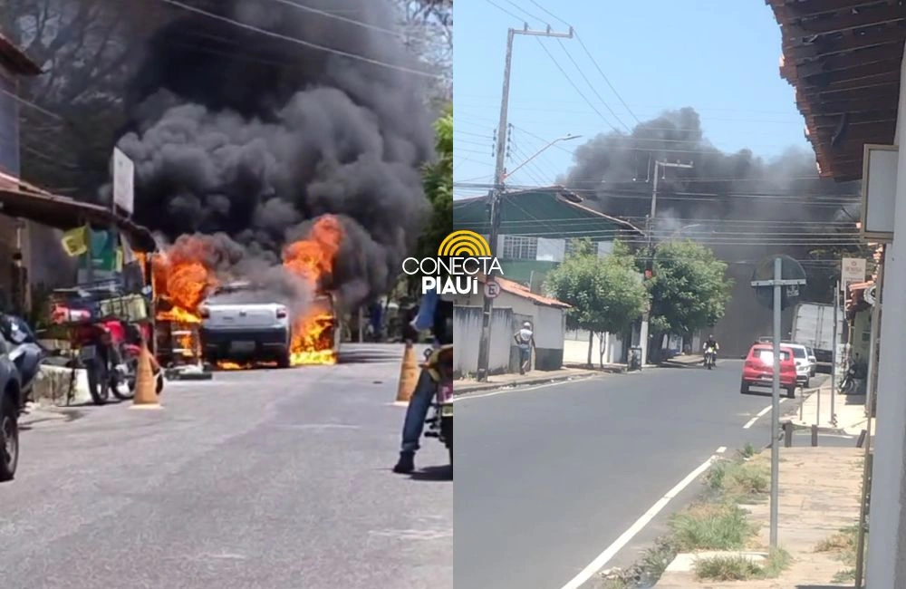 Picape é destruída por incêndio em frente a loja na zona Sul de Teresina