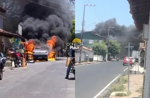 Picape é destruída por incêndio em frente a loja na zona Sul de Teresina (Foto: Reprodução)