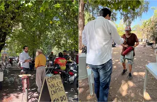 Tonny Kerley em panfletagem na Praça do Liceu, no Centro de Teresina (Foto: Reprodução)