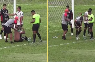 Ataque de formigas interrompe jogo e chama a atenção no Campeonato Paraense (Foto: Tuba Tv)