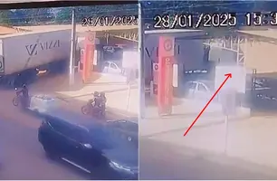 Caminhão derruba estrutura de estacionamento em Parnaíba e atinge veículos (Foto: Reprodução)